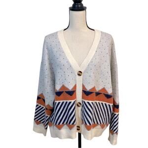 Dazy Oversized Cozy Eclectic Grandma Geometric Cardigan Sweater Size XL